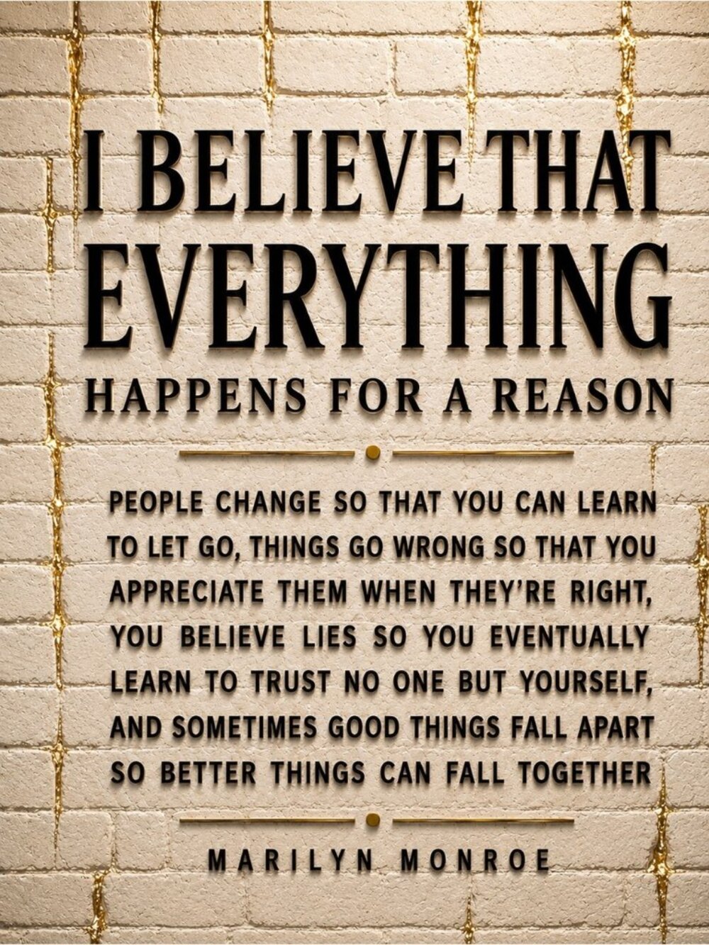 Marilyn Monroe 'I Believe That Everything Happens' Black & White Wall Art Print